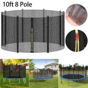 10FT 8 Poles Round Replacement Bounce Trampoline Safety Enclosure Net w/Zipper