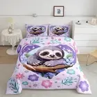 Sloth Kids Comforter Set Full Size,Kawaii Wild Animal Jungle Branch Duvet Set