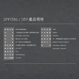 電器妙妙屋-【DIKE】6尺/1.8M工業級鋁合金四開八座電源延長線(DAH386BK) (4.5折)
