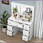 7 Drawers Vanity Desk with Large LED Lighted Mirror for Bedroom Makeup Table