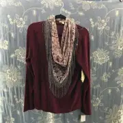 One World long sleeve blouse with removable infinity scarf size M new with tags