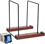 Record Holder Shelf, Wooden Tabletop Shelf for Records, Space Saving Display Stand for Books, CDs, Multipurpose for Music Lovers, Solid Wood, Metal, 19.5x17.8x19.8cm