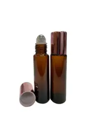 10ml AMBER Rollon Bottle With Aluminum Rose Gold Cap & Steel Roller