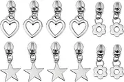 LT Easiyl 12Pcs Zipper Pull 5# Zipper Slider Replacement Part Zipper Pendant Heart Star Flower Metal Zip Mend for Coat Jacket Backpack Handbags