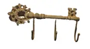 Vintage Look Key Wall Hook Rack Cast Iron 3 Hooks Rustic Brown 10" Wide Gift