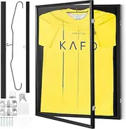 VEVOR Jersey Display Frame Case, 610 x 812 x 40 mm, Large Lockable Sport Jersey Shadow Box with 98% UV Protection PC Glass and Hangers, for Baseball Basketball Football Hockey Shirt and Uniform, Black