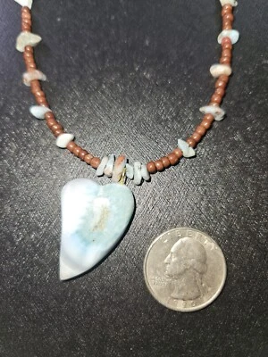 Beautiful Larimar Hand Polished Cabochon and Beaded Necklace 18"