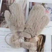 Real Light Khaki Sand Rex Rabbit Fur Winte Gloves Mittens With Hanging String
