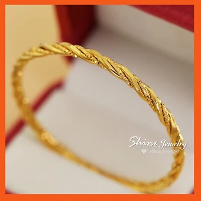18K Yellow Gold GF Stardust Twist Band Round Golf Slip On BANGLE BRACELET 62mm