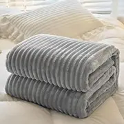 BRMM MIA Blanket Throw Blanket Bed Blanket Blanket for Couch, Bed, Sofa. Super Soft Lightweight Blanket with Strip,Cozy, Warm and Breathable (Light Grey, 180 x 200)