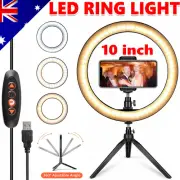 10" Dimmable LED Ring Light with Tripod Stand Selfie Make Up Video Lamp Lighting