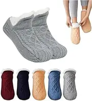 [DENERASS] Truecups Fleece Socks, Admissioni Indoor Non-Slip Thermal Socks, Fleece-Lined Non-Slip Thermal Slippers Socks, Gray, Large