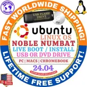 UBUNTU Linux OS 24.04.2 LTS 64-Bit BOOTABLE USB, LIVE BOOT / INSTALL, MAC & PC