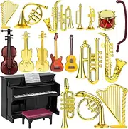 Dollhouse Musical Instruments, Miniature Violin Guitar Piano Drum Trumpet Mini Figurine Ornament for Mini House Musical Room Furnishin