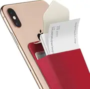 Sinjimoru Business Card Holder for Back of Phone, Reusable iPhone Stick on Wallet, Credit Card Holder for Smartphone. Sinji Pouch L-Flap, Red