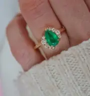 2.14 Ct Pear Cut Natural Emerald Diamond Wedding Ring14K solid Yellow gold