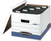 Bankers Box 4 Pack HANG'N'STOR Medium-Duty File Storage Boxes, FastFold, Lift-Off Lid, Letter/Legal, White/Blue