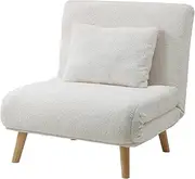 OIKITURE 3-in-1 Lounge Chair Sofa, Foldable Sofa Chair with Thick Padding, Multi-Functional Furniture Sofa Chair Flat Bed for Livingroom Apartment Office Study, White