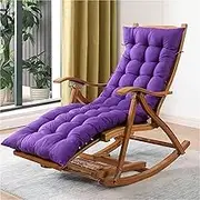 CADYNN Folding Reclining Rocking Chair with Footrest,Soft Upholstered Lazy Chair for Balcony, Poolside, Backyard, Wooden Base Leisure Chair for Elderly, Ergonomic Design(Purple)