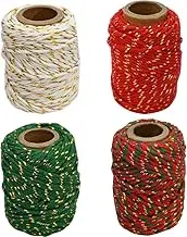 Christmas Cotton String Twine Rope for Gift Wrapping, 4 Rolls Baker Twine Packing Cord, Candy Ribbon