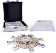 RNK Gaming Mexican Train Dominoes Double 12 Color Dots with Wooden Hub 8 Metal Trains and Aluminum Case