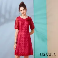 在飛比找momo購物網優惠-【LUNG.L 林佳樺】LM33H#紅色蕾絲圓領五分袖洋裝(
