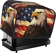 Flag and Eagle Toaster Cover 2 Slice Bread Machine Covers Waterproof Universal Size Kitchen Small Appliance Cover with Hang Loop, Dust and Fingerprint Protection