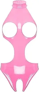 [Loodgao] Women's PVC Leather Opening Breast Bodysuit Zipper Crotch Leotard Catsuit Clubwear Teddy