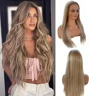 Upgrade - Strawberry Blonde Mixed Platinum Blonde HD Lace Front Human Hair Wigs,13 * 4 Ombre Highlight Straight Lace Wig 100% Remy Virgin Hair,Pre Plucked with Baby Hair Natural Hairline 150% Density