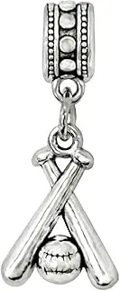 [LaBenie] Dangle Baseball Bats and Ball Charm Bead, Alloy, No Gemstone