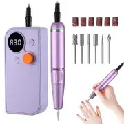 Portable Nail Drill Kit Rechargeable Nail Machine Electric Cordless Efile Nail Drill Set with 6 Nail Bits, Manicure Pedicure Tool,Purple