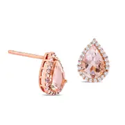Pear-Shaped Morganite and 0.17 CT. T.W. Diamond Frame Stud Earrings in 10K Rose Gold