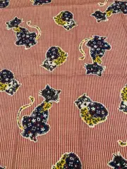 Vtg 1970s NOS Calico Cats Red White Pinstripe Sewing Fabric 136” x 44” Cotton