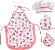 Oshhni Kids Pretend Play Apron Soft Cloth Baking Set Dress up Role Play Set Adjustable Neck Straps Apron Comfortable for Girls Gift