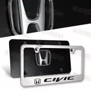 2PCS HONDA CIVIC 3D Stainless Steel Front + Back License Plate Frame With Caps