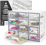 Arteza Desk Drawer Organizer, Multipurpose 12-Drawer Cabinet for Makeup Storage, Tools, and Art Supplies, 9.21in x 16.22in x 12.79in