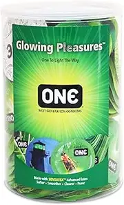 ONE Glowing Pleasures Glow-in-The-Dark Condoms-100 Count Display Bowl