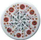 Carnelian Stone Inlay Work Coffee Table Top White Marble Side Table for Hallway