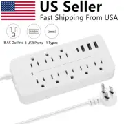 White Power Strip Surge Protector Extension Cord with 8 Outlets 3 USB 1 Type C