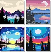 MOGTAA 4 Pack Paint by Number for Adults Beginners with Frame, Mountains Lake Paint by Numbers for Kids, Acrylic Paint by Number on Canvas, DIY Oil Painting by Number Kits for Gift Decor 20x20cm