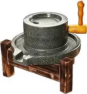 Stone Mill Mill,Handmade Stone Mill/Mill,Vintage Handmade Stone Mill for Home,with Vintage Wooden Stand,Easy to Clean,Suitable for Grinding Wheat,Rice(30cm/11.8i