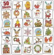 Leesgel Children's Christmas Tattoos, Pack of 50 Glitter Tattoos with Santa/Snowman/Snowman/Christmas Tattoos, Children's Tattoos for Christmas Decoration, Santa Gifts Children
