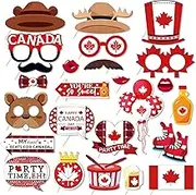 25 Pcs Canada Photo Booth Props with Stick, Canada Flag Photo Booth Props Canada National Day Party Decorations Canada National Day Selfie Props for Canada National Day Canada Birthday Decoration