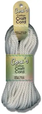 Pepperell Cara's Cotton Craft Cord 4mmx75ft-White