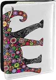 [EdWal] Cheerful Elephant Print Passport Cover with Credit Card Holder Leather Passport Case, for Women Men Family ID Travel, Black, One Size