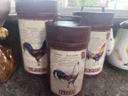RED ROOSTER Brand Tin Canister SET OF 3 Sugar Flour Tea