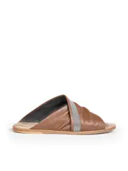 Brown Leather Beaded Slides