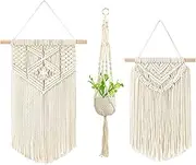 3 Pcs Macrame Wall Hanging Small Woven Tapestries 3 Piece Wall Art Boho Chic Decor for Apartment Bedroom Living Room Gallery, 13'' L x 10'' W and 16'' L x 10'' W and 41'' L（Without potted flowers）