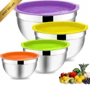 4PC Stainless Steel Mixing Bowl Set with Lids Nesting Dishwasher Safe