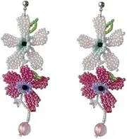 [RYEPOLNIX] Handmade Earrings Colourful Beaded Flower Tassel Drops Dangle Stud Earrings Summer Beach Sweet Cute Cool Girls Party Earrings/705
